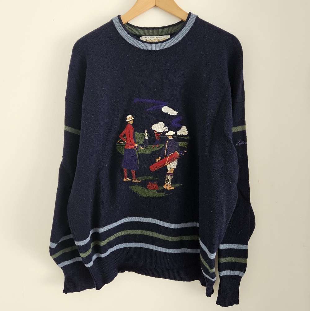 Vintage Lyle & Scott Lambswool Sweater Golf Embroidered